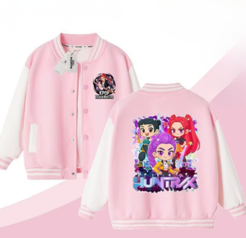 Veste Huntrix Enfant – Kpop Demon Hunters | 3 à 14 ans | Rose, Bleu, Beige ou Noir