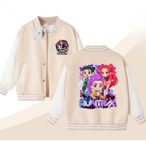 Veste Huntrix Enfant – Kpop Demon Hunters | 3 à 14 ans | Rose, Bleu, Beige ou Noir